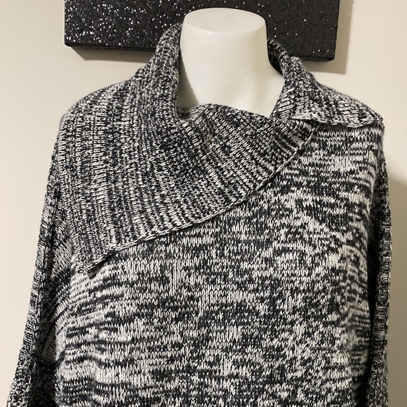NSF Sweater Cowl CASHMERE Wool Oversized Ribbed Knit Sweater Black Gray Sz S - Picture 2 of 9